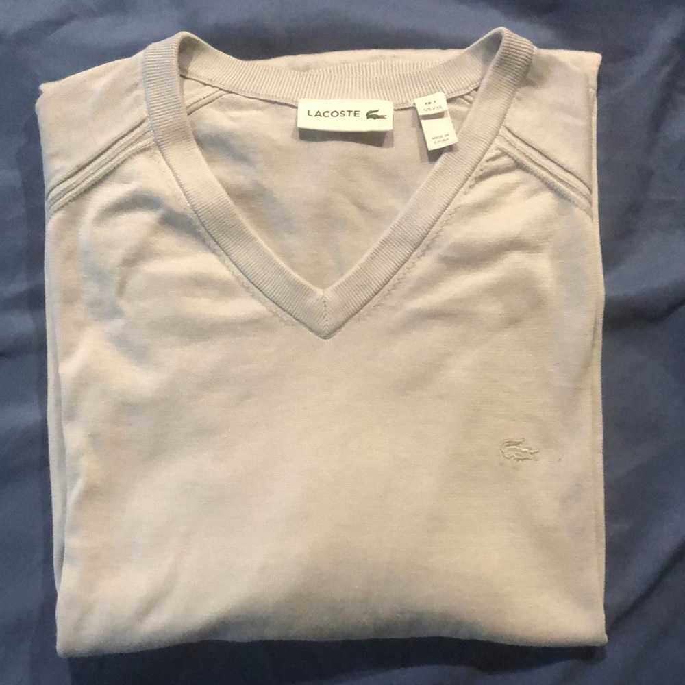 Lacoste men’s V neck grey cotton sweater